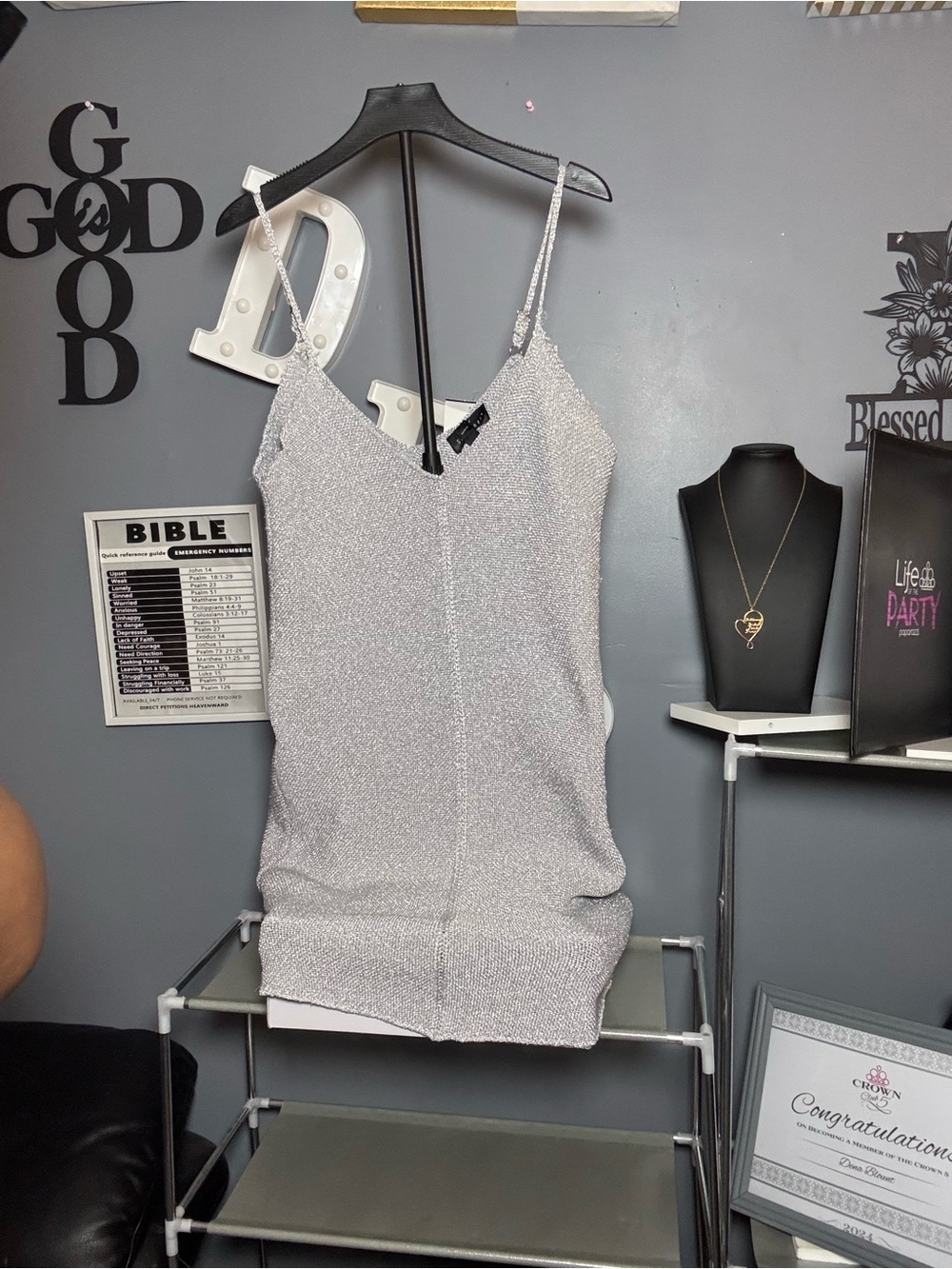 Say What? Sparkle V-Neck Camisole - Silver